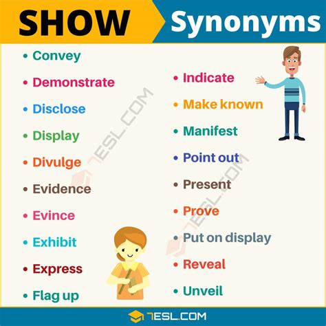 website for synonyms, antonyms, verb conjugations and translations. . Another word for show